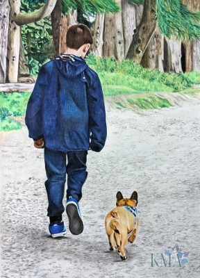 Boy walking dog Boy walking dog